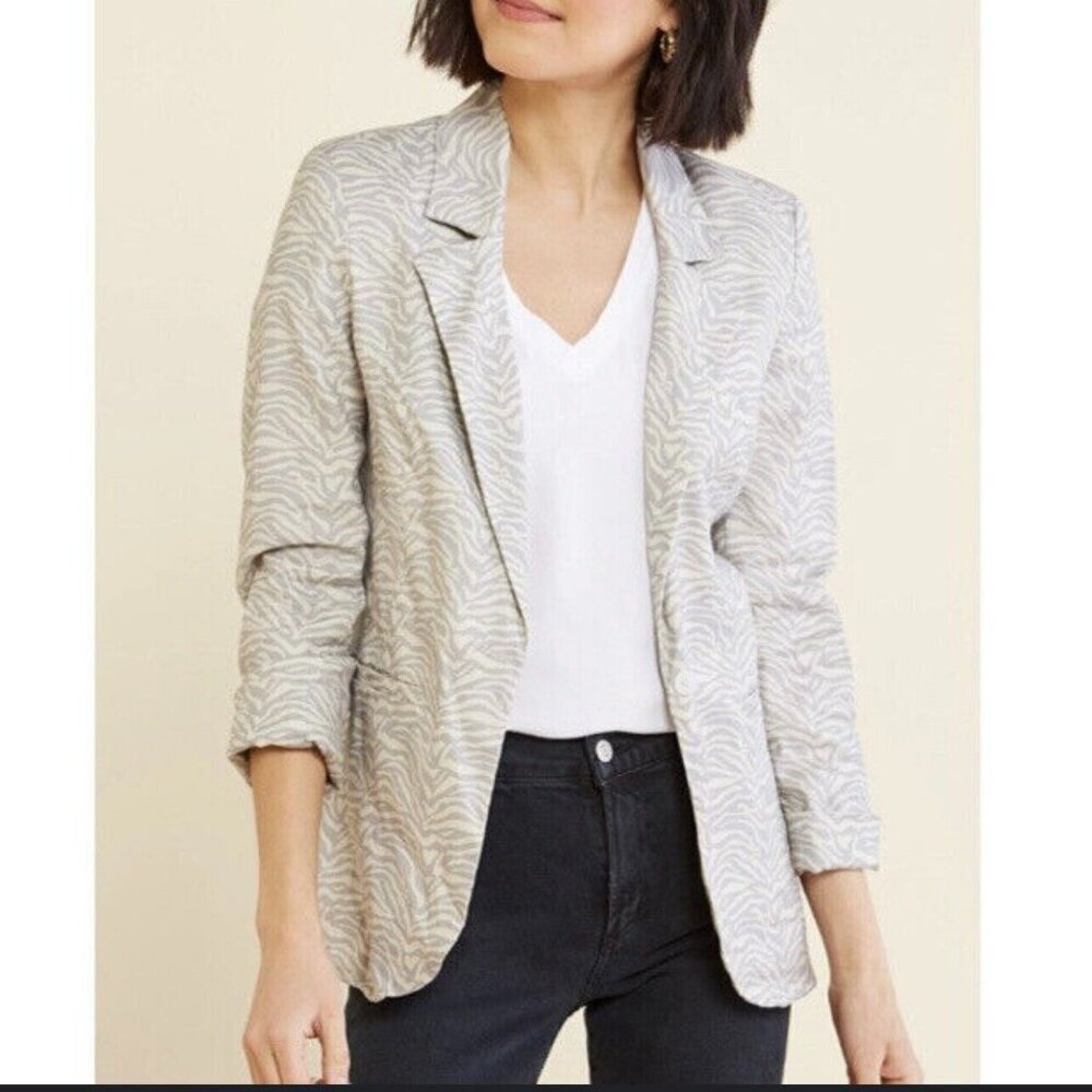 Level 99 Zebra Print Linen Blend Lightweight Blazer Women's Size Small